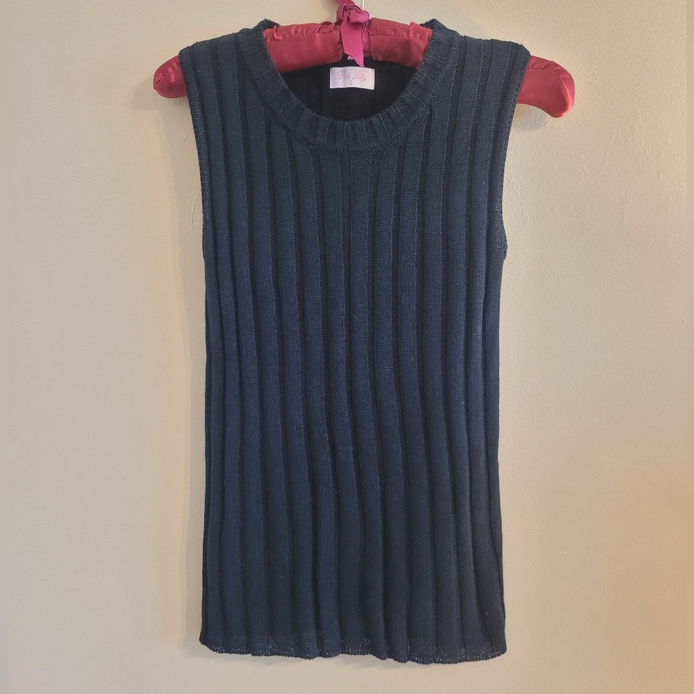 Pink Lily | Black Sweater Vest Sleeveless - fits like sm